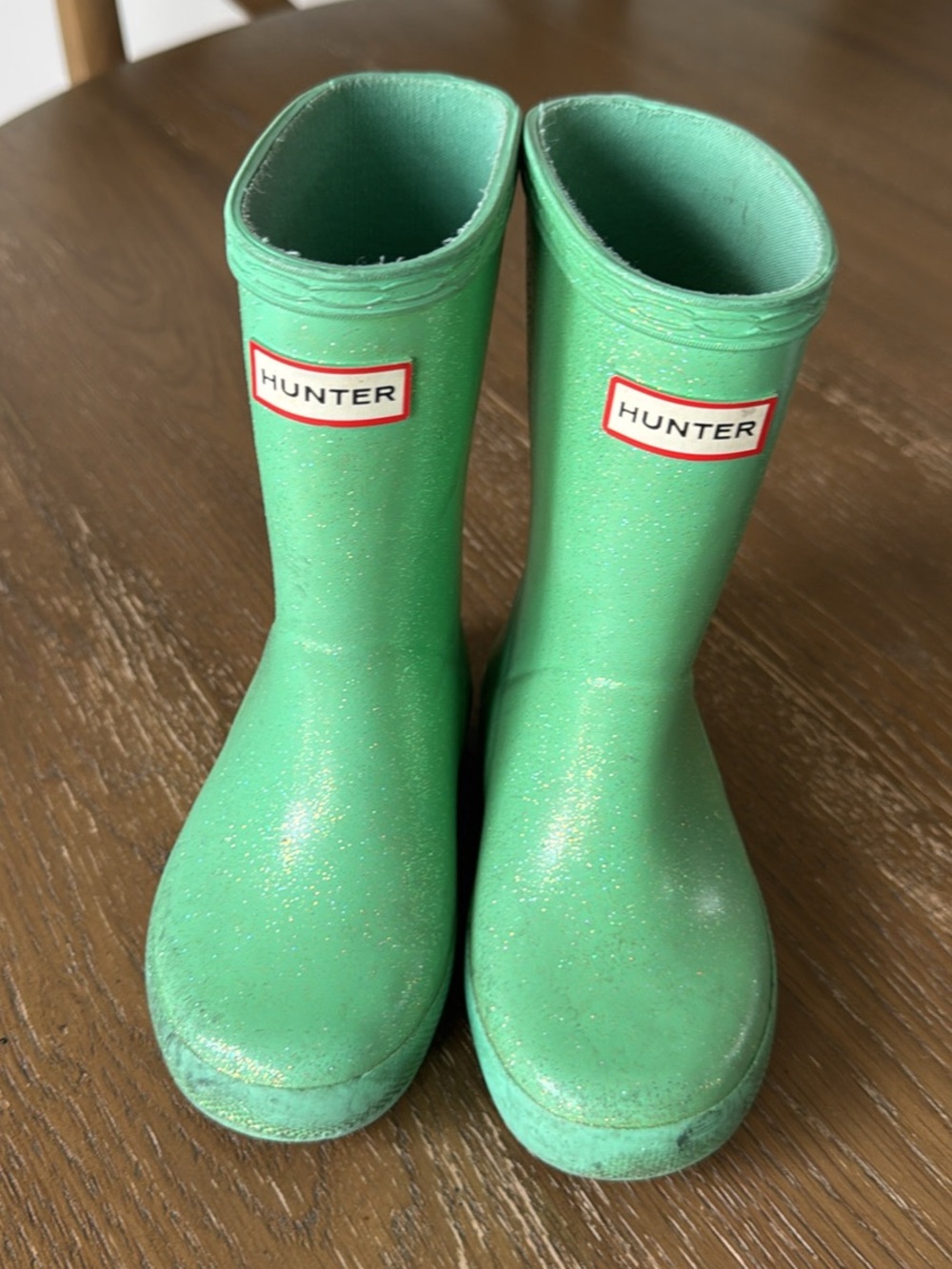 Hunter Kids Size 8 Green Glitter Rain Boots